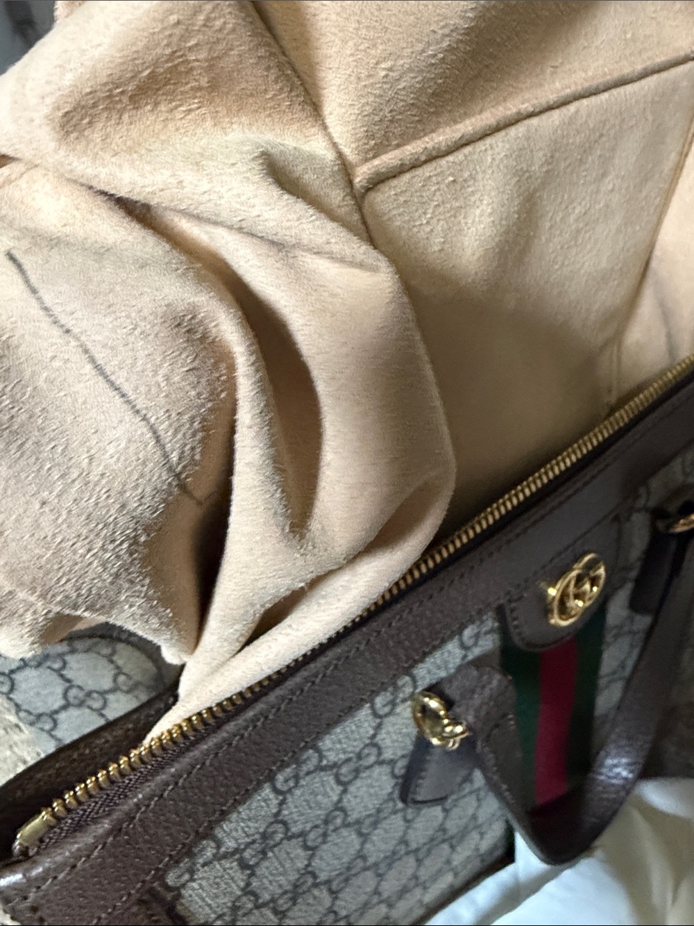 Gucci Brown GG Supreme Tote with Green and Red Web Stripe - Picture 7 of 10